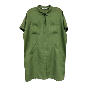 Harris Wilson green linen shirt dress L short sleeve summer Minimalist Casual